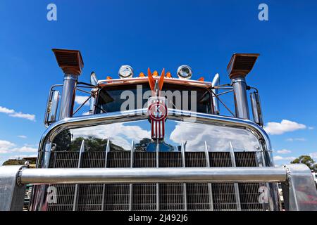 Trucks Australia /  Front view of a Kenworth truck  in the 1850`s gold mining town of Clunes in Victoria Australia. Stock Photo